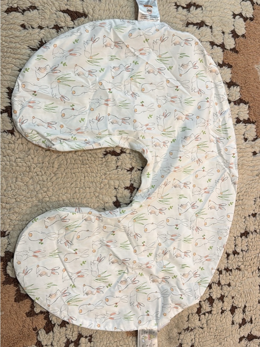 Boppy Pillow Cover with Pastel Bunny and Green Sprig Print